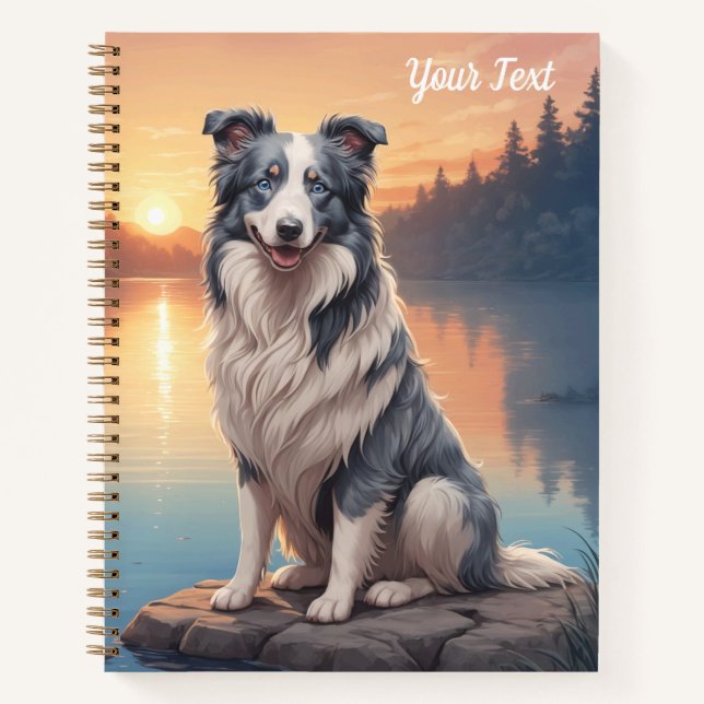 Blue Merle Border Collie by Lake Notebook (Front)