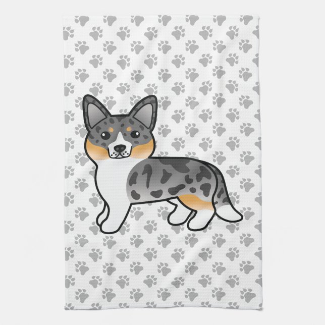 Blue Merle Cardigan Welsh Corgi Cartoon Dog Kitchen Towel (Vertical)
