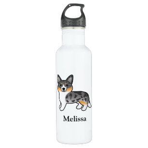 Blue Merle Cardigan Welsh Corgi Dog & Name 710 Ml Water Bottle