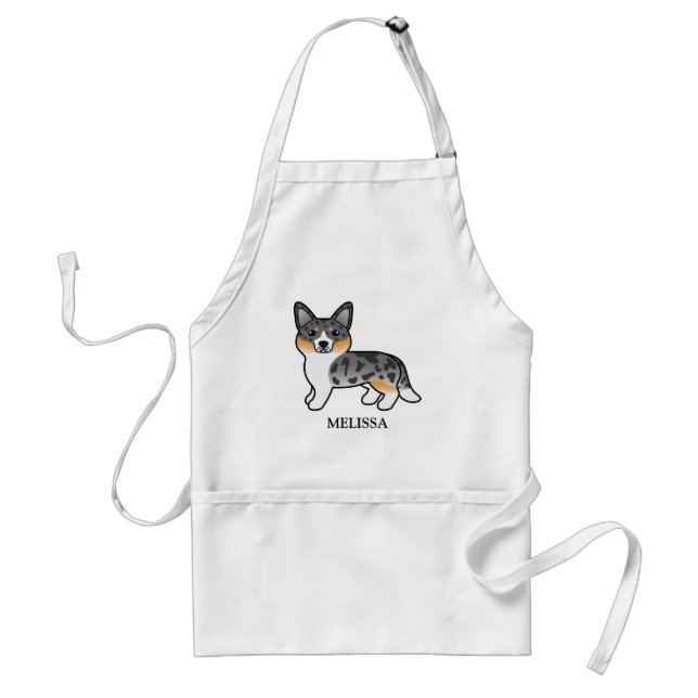 Blue Merle Cardigan Welsh Corgi Dog & Name Standard Apron (Front)