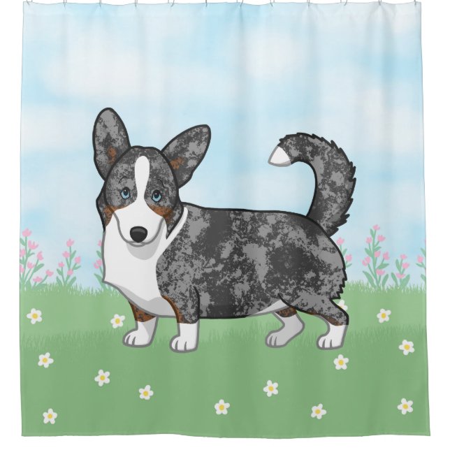 Blue Merle Cardigan Welsh Corgi Flowers (Front)