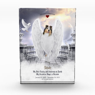 Blue Merle Collie Angel in Heaven - Pet Memorial Photo Block