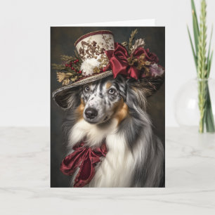Blue Merle Collie Christmas Elegant Victorian Dog Holiday Card