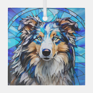 Blue Merle Collie Dog "Stained Glass" Glass Ornament