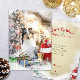 Blue Merle Collie & Kitty, Joyeux Noël - Carte