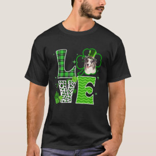 Blue Merle Collie Shamrock Clover Irish St Patrick T-Shirt