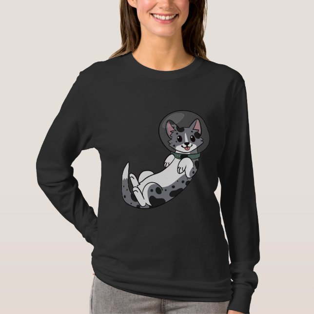 Blue Merle Corgi In Space T-Shirt (Front)