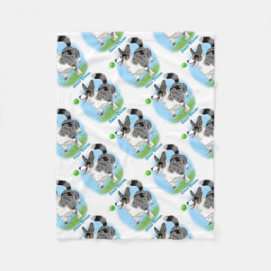 Blue merle Corgi with Ball Fleece Blanket
