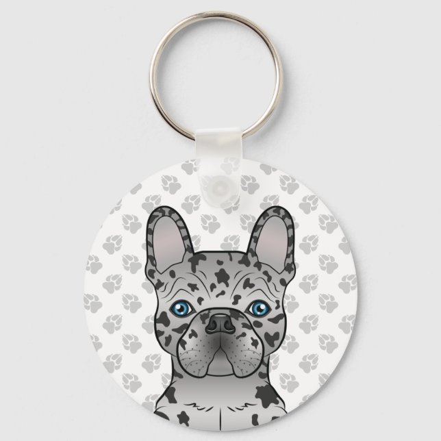 Blue Merle French Bulldog / Frenchie Cartoon Dog Keychain (Front)