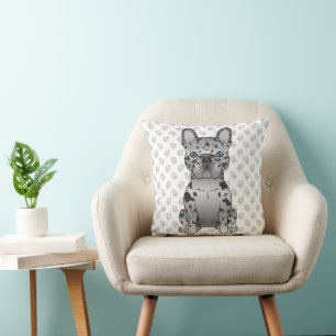 Blue Merle French Bulldog Frenchie Cute Dog & Paws Throw Pillow