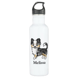 Blue Merle Long Coat Chihuahua Cartoon Dog & Name 710 Ml Water Bottle