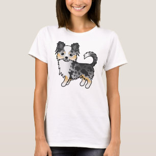 Blue Merle Long Coat Chihuahua Cute Cartoon Dog T-Shirt