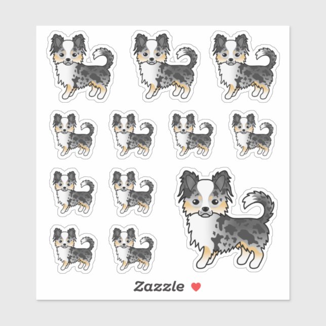 Blue Merle Long Coat Chihuahua Cute Cartoon Dogs (Sheet)