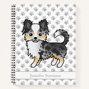 Blue Merle Long Coat Chihuahua Dog & Custom Text Notebook