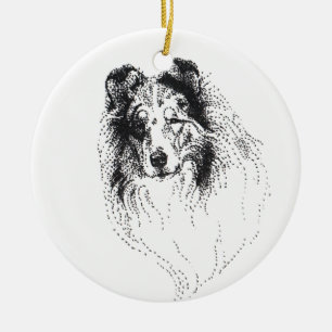 Blue Merle Rough Collie Ceramic Ornament