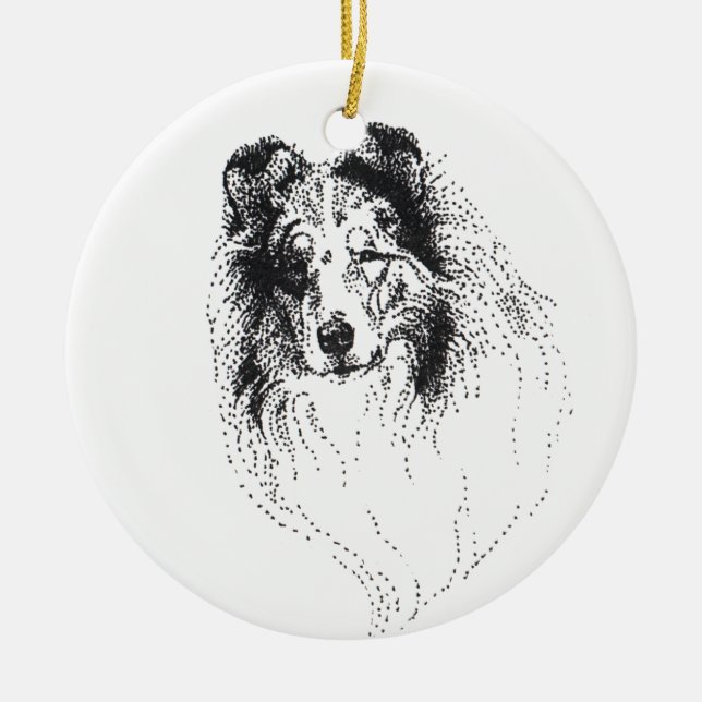 Blue Merle Rough Collie Ceramic Ornament (Front)