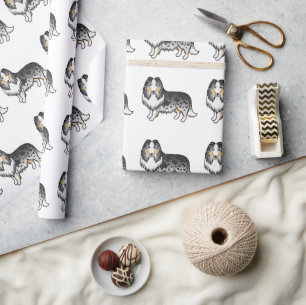 Blue Merle Rough Collie Cute Cartoon Dog Pattern Wrapping Paper