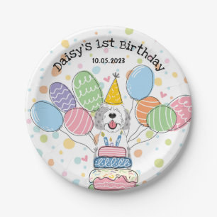 Blue Merle Sheepadoodle Dog Birthday  Paper Plate