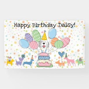 Blue Merle Sheepadoodle Dog  Birthday Party Banner