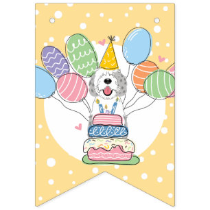 Blue Merle Sheepadoodle Dog Birthday Party Bunting Flags
