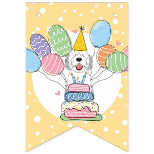 Blue Merle Sheepadoodle Dog Birthday Party Bunting Flags