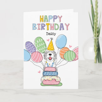 Blue Merle Sheepadoodle Dog Happy Birthday Card
