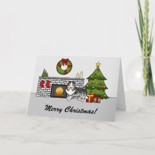 Blue Merle Sheltie Dog In A Christmas Room & Text Card