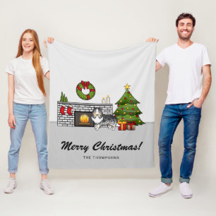 Blue Merle Sheltie Dog In A Christmas Room & Text Fleece Blanket