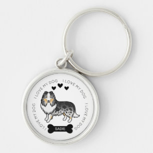 Blue Merle Shetland Sheepdog Cartoon Dog & Name Keychain