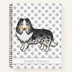 Blue Merle Shetland Sheepdog Cartoon Dog & Name Notebook