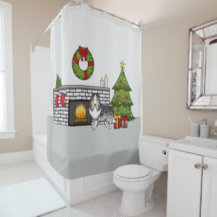 Blue Merle Shetland Sheepdog In A Christmas Room