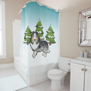 Blue Merle Shetland Sheepdog In A Winter Forest