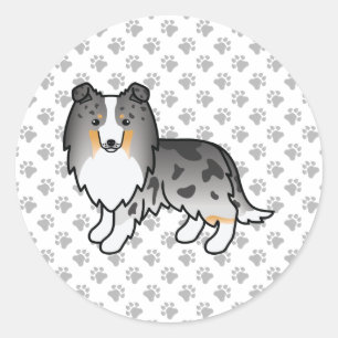 Blue Merle Shetland Sheepdog Sheltie Cartoon Dog Classic Round Sticker