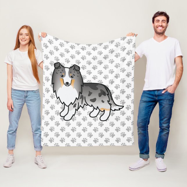 Blue Merle Shetland Sheepdog Sheltie Cartoon Dog Fleece Blanket (In Situ)