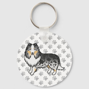 Blue Merle Shetland Sheepdog Sheltie Cartoon Dog Keychain
