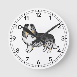 Blue Merle Shetland Sheepdog Sheltie Cartoon Dog Round Clock