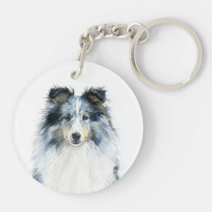 BLUE MERLE Shetland Sheepdog Watercolor Art Keychain