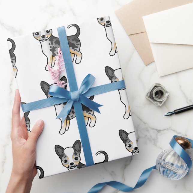 Blue Merle Smooth Coat Chihuahua Cute Dog Pattern Wrapping Paper (Gifting)