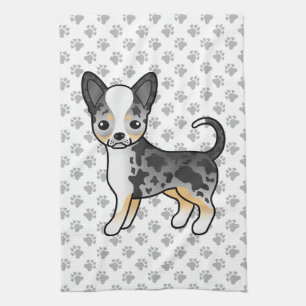 Blue Merle Smooth Coat Chihuahua Cute Dog & Paws Kitchen Towel