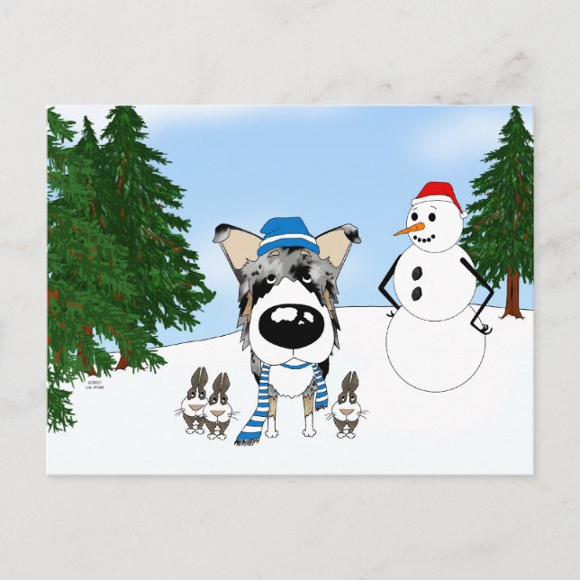 Blue Merle Smooth Collie Winter Snow Postcard (Front)