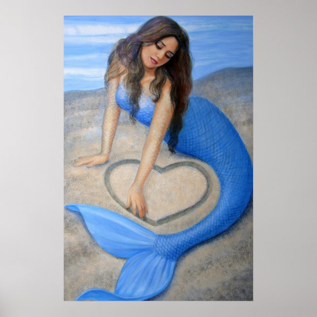 Blue Mermaid Art, Heart in the Sand Poster Imprime (Devant)