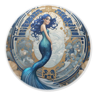 Blue Mermaid Art Nouveau Art Deco Style Ceramic Knob
