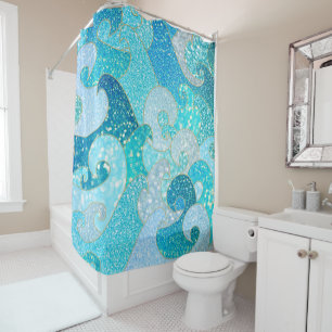 Blue Mermaid Faux Glitter Sea- Teal Gold Ocean