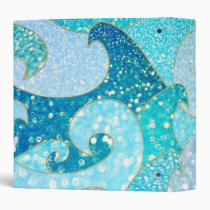 Blue Mermaid Faux Glitter Sea- Teal Gold Ocean Binder