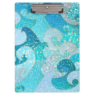 Blue Mermaid Faux Glitter Sea- Teal Gold Ocean Clipboard