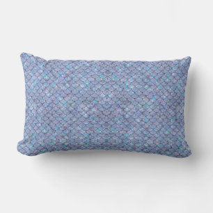 Blue Mermaid Fish Scales Holographic Trendy Glam Lumbar Pillow