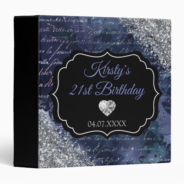 Blue Mermaid Glitter Birthday Photo Album 3 Ring B Binder (Front/Spine)