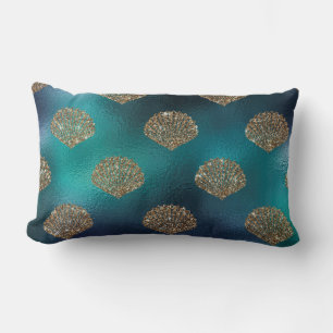Blue Mermaid Glitter - Seashell pattern - Lumbar Pillow