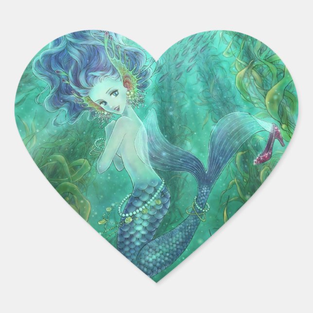 Blue Mermaid Heart Sticker (Front)