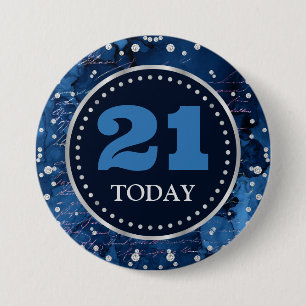 Blue Mermaid Letters Pattern & Glitter Birthday 3 Inch Round Button